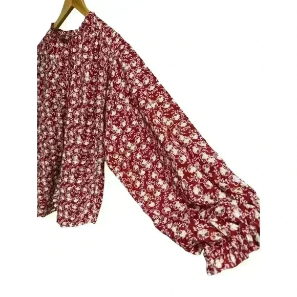 Ann Taylor Loft Long sleeve, button down, floral print, burgundy Prairie Top  M - Picture 6 of 10